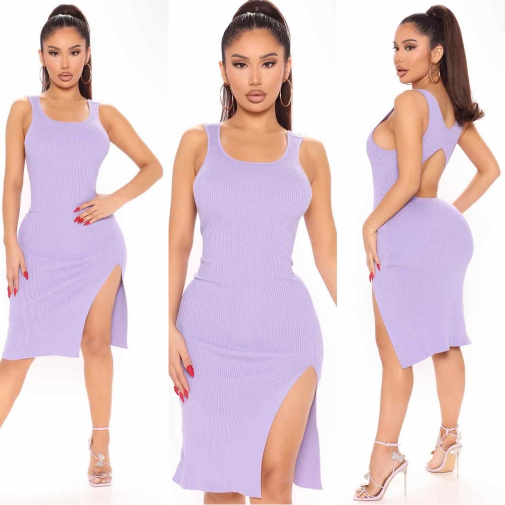 💥 NEW | Lavender Sweater Dress with side Slit and Back Cut Out Detail